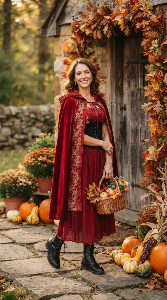 Woman posing with autumn pumpkins 202609071014