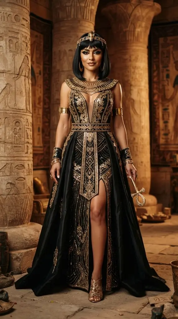 Woman wearing Cleopatra costume 202609071015
