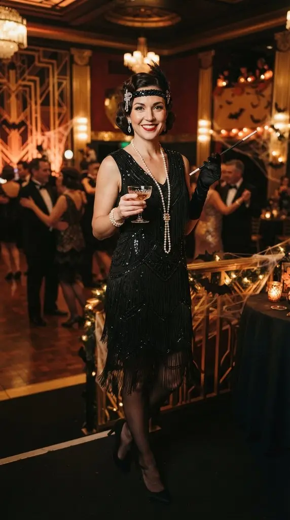 Woman wearing flapper costume 202609071015