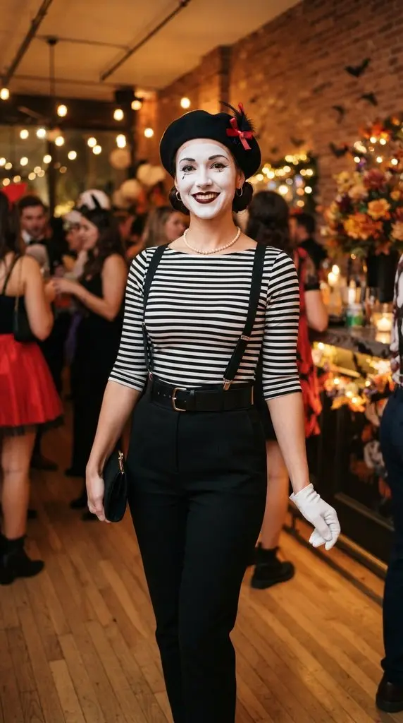 Woman wearing mime costume 202609071014