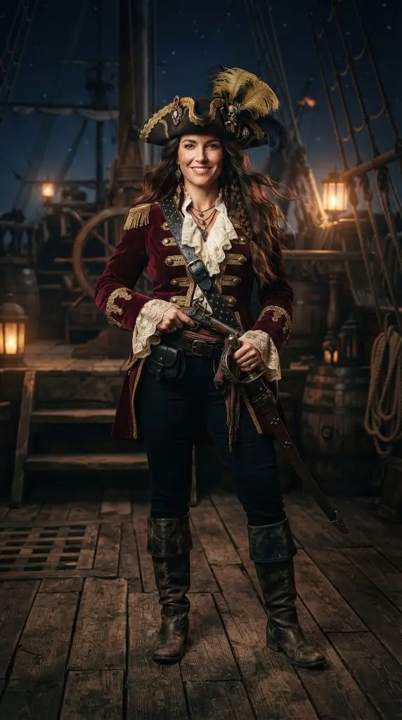 Woman wearing pirate costume 202609071015