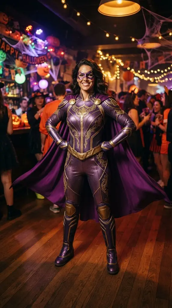 Woman wearing superhero costume 202609071014