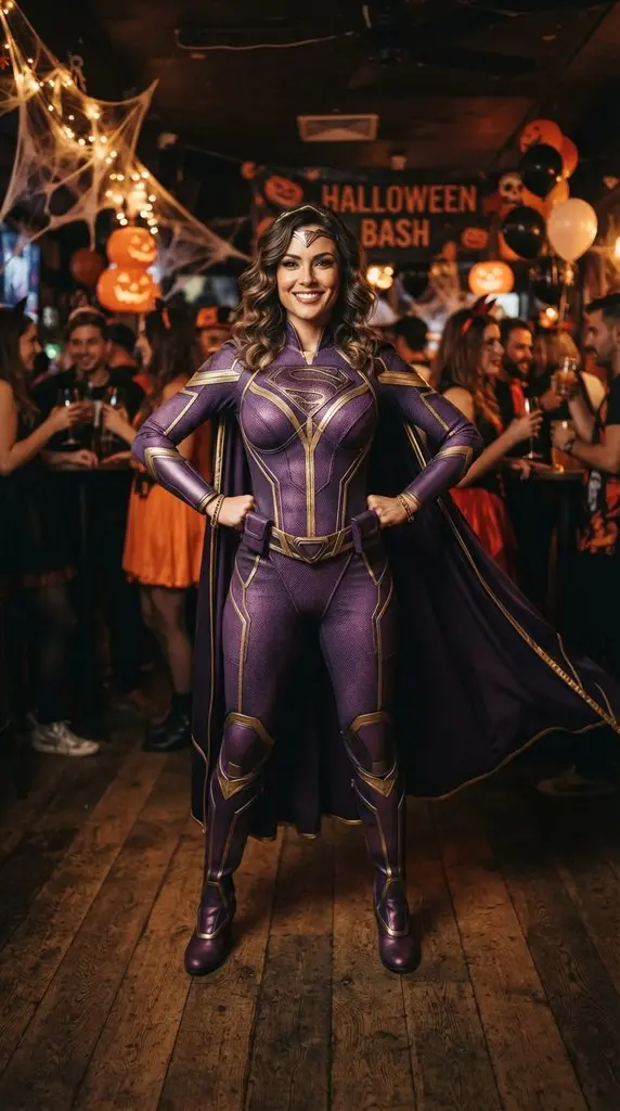 Woman wearing superheroine costume 202609071015